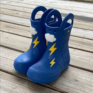 CROCS Kids Blue Boots with Yellow Lightning